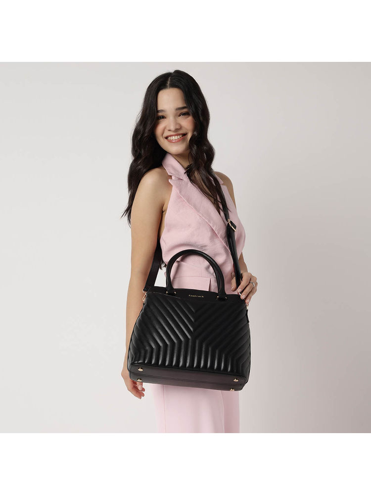 fastrack accessories Fastrack Black Power Lines Quilted Satchel Bag with Detachable Strap-picture-18