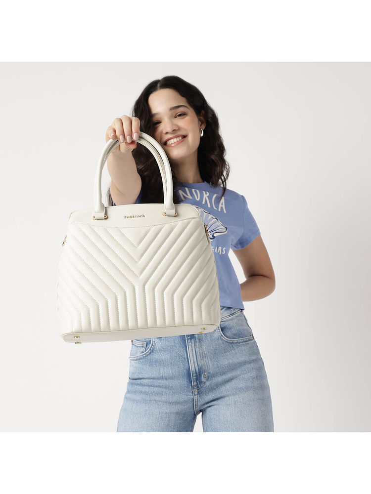 fastrack accessories Fastrack Off White Power Lines Quilted Satchel Bag with Detachable Strap-picture-25