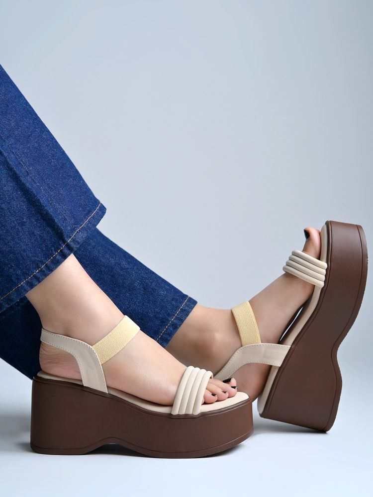 Shoetopia Women Cream Wedges Heels-picture-18