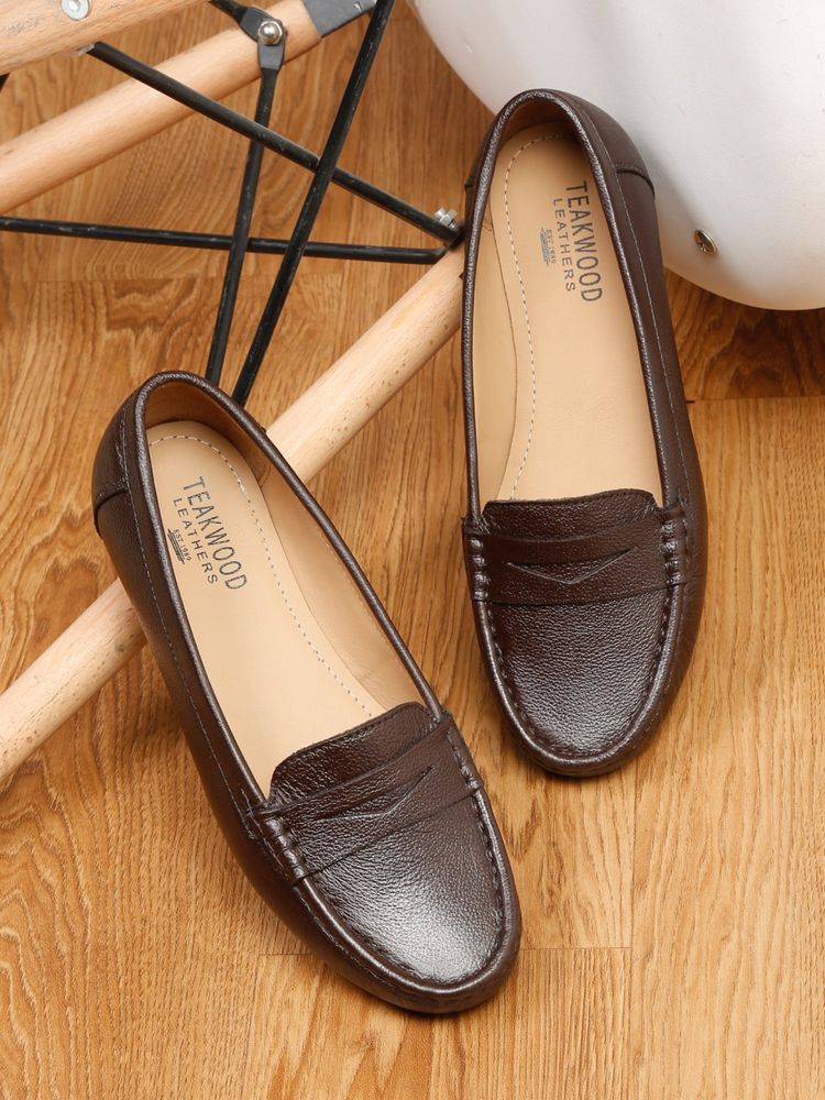 Teakwood Women Brown Leathers Slip-On Loafers-image-47