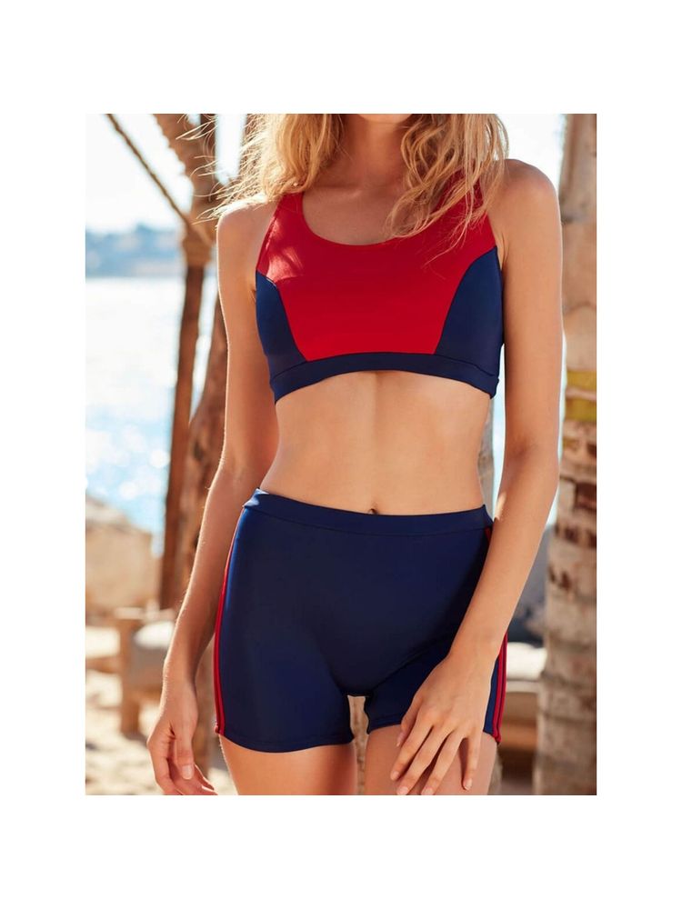 Addery Women’S Active Swimwear Sporty Red And Navy Swimsuit (Set of 2)-picture-41