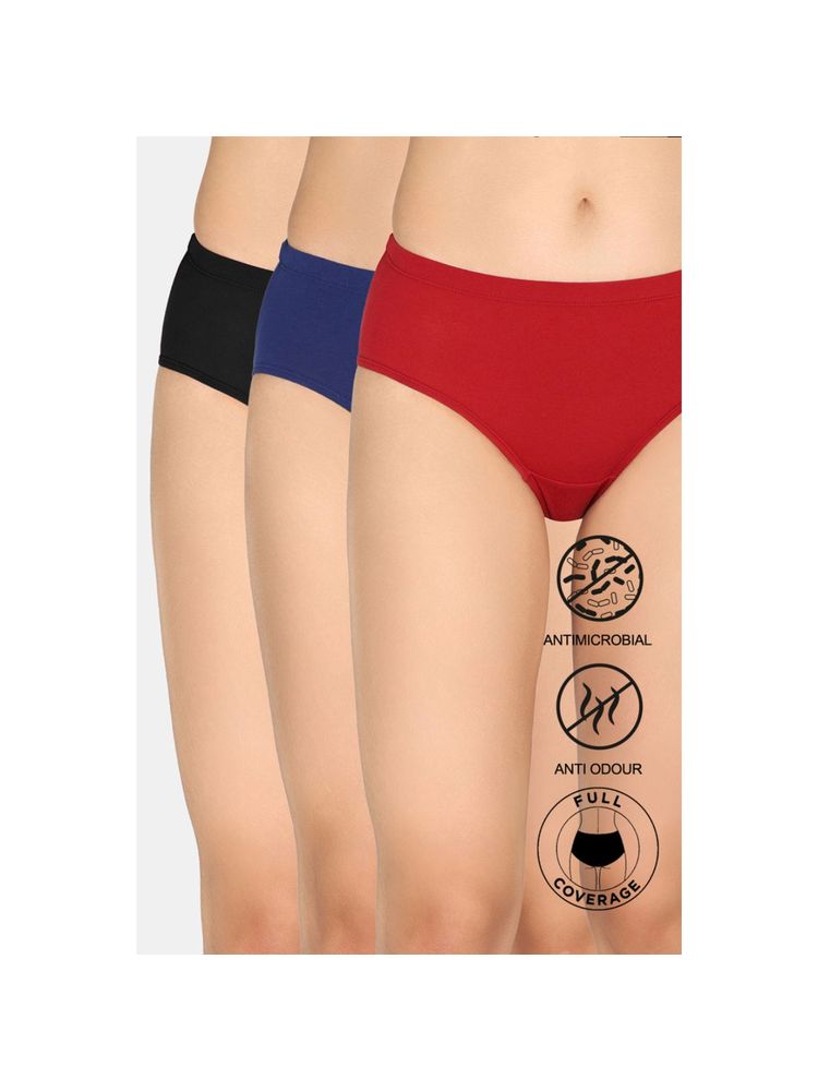 Zivame Full Coverage Medium Rise Hipster Panty Multicolor (Pack of 3)
