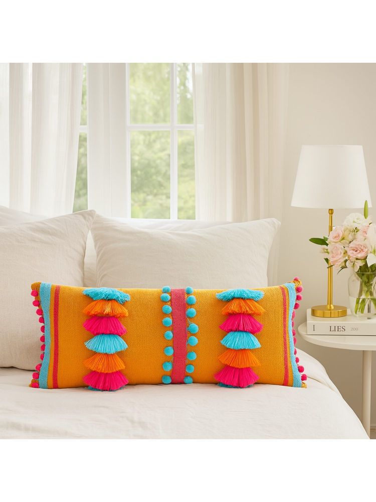 THROW PILLOW Boho Tassels & Pom-Pom Cushion Cover-picture-13