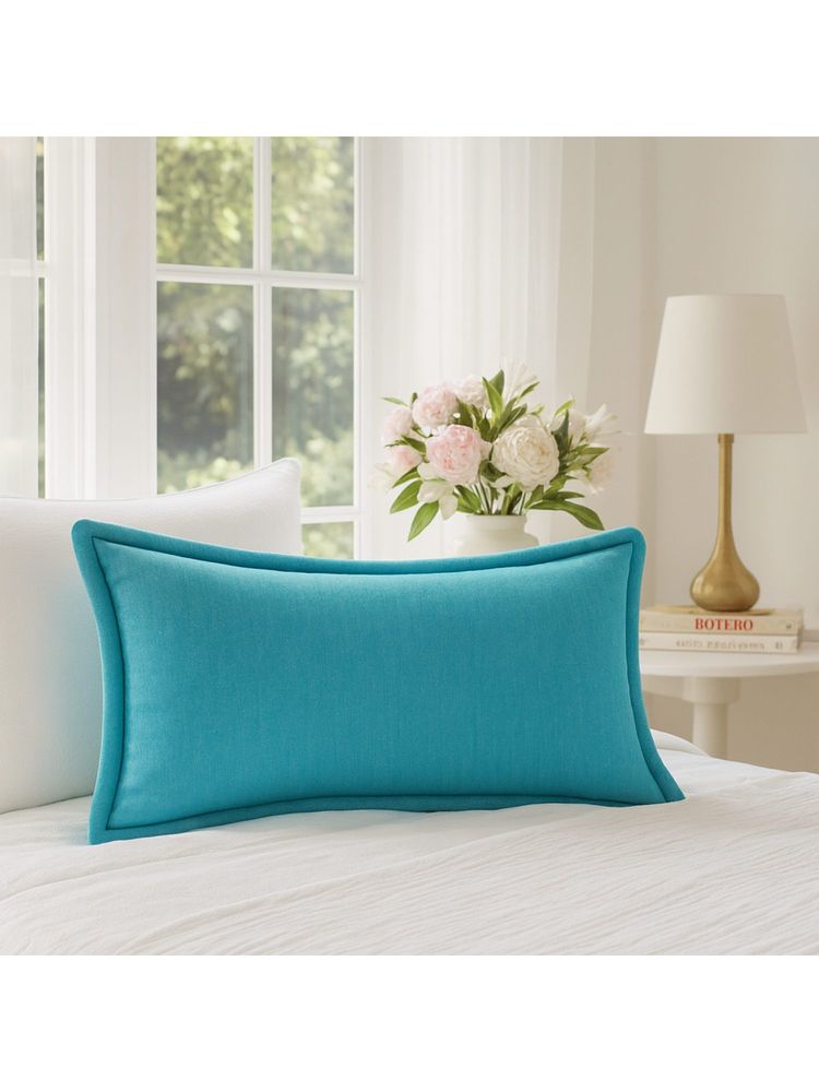 THROW PILLOW Elegance Solid Ice Blue Flanged Cushion Cover-picture-32