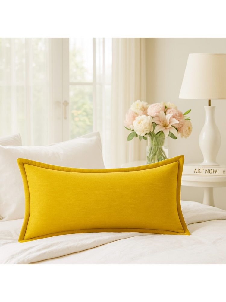 THROW PILLOW Elegance Solid Mustard Flanged Cushion Cover-image-33