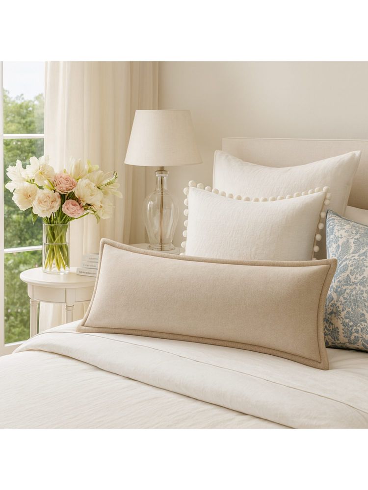 THROW PILLOW Elegance Solid Beige Flanged Cushion Cover-picture-10