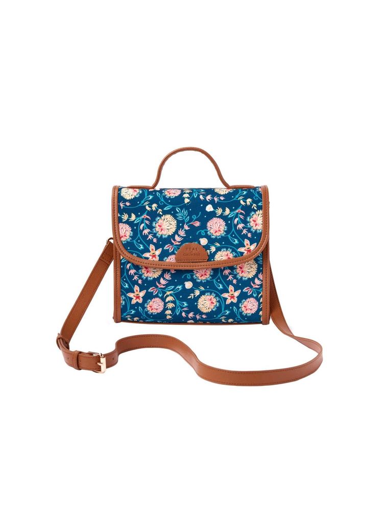 Teal by CHUMBAK Blue Bloom Satchel Bag-image-38
