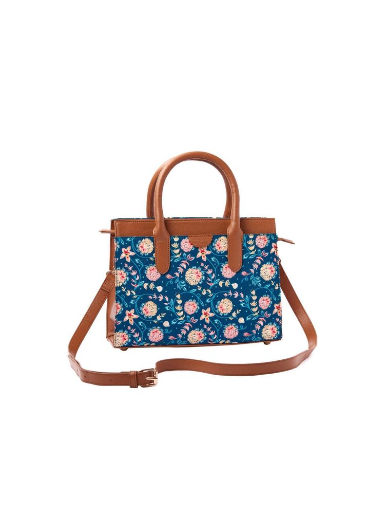 Teal by CHUMBAK Blue Bloom Satchel Hand Bag-image-48