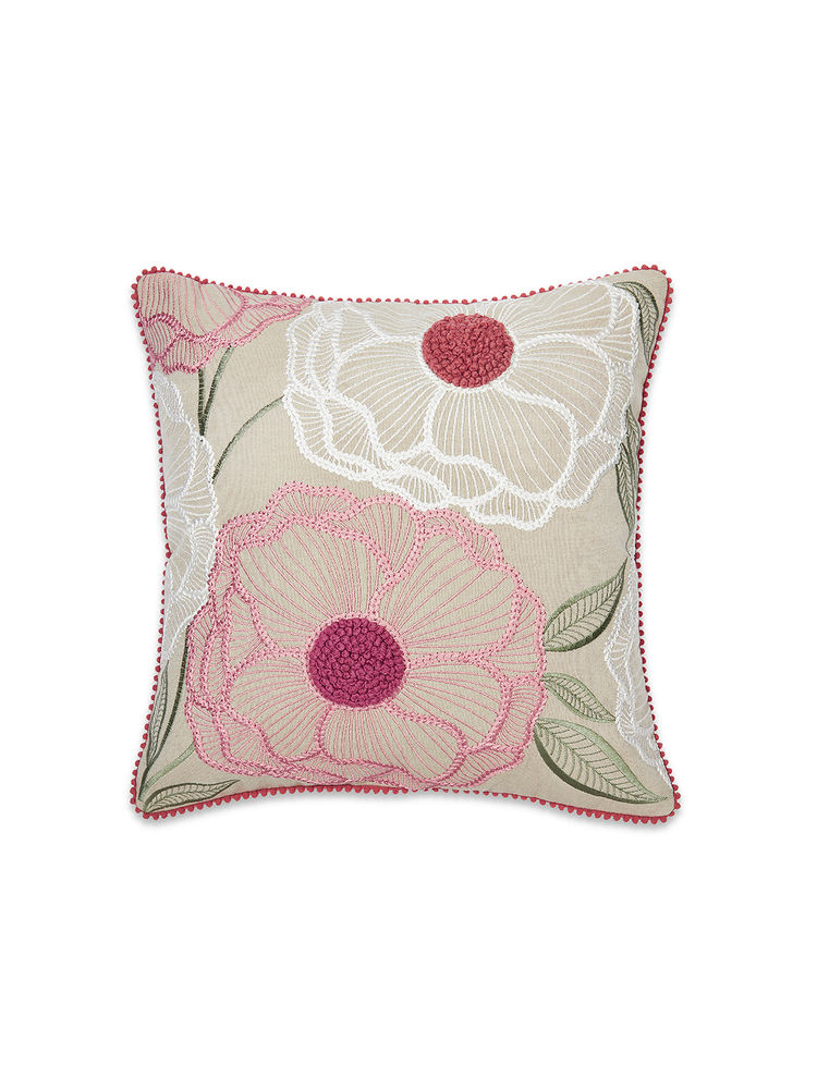 Haus & Kinder Outline Floral Embroidered Decorative Cushion Cover -16x16 Inches-picture-23