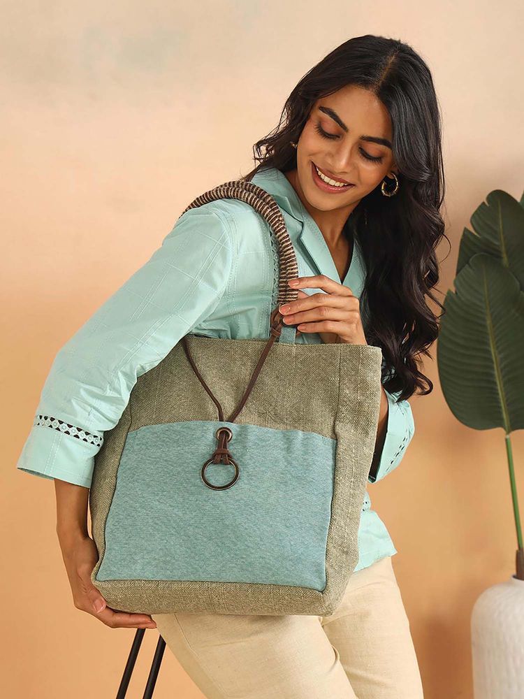 Fabindia Green Tote Bag-image-45