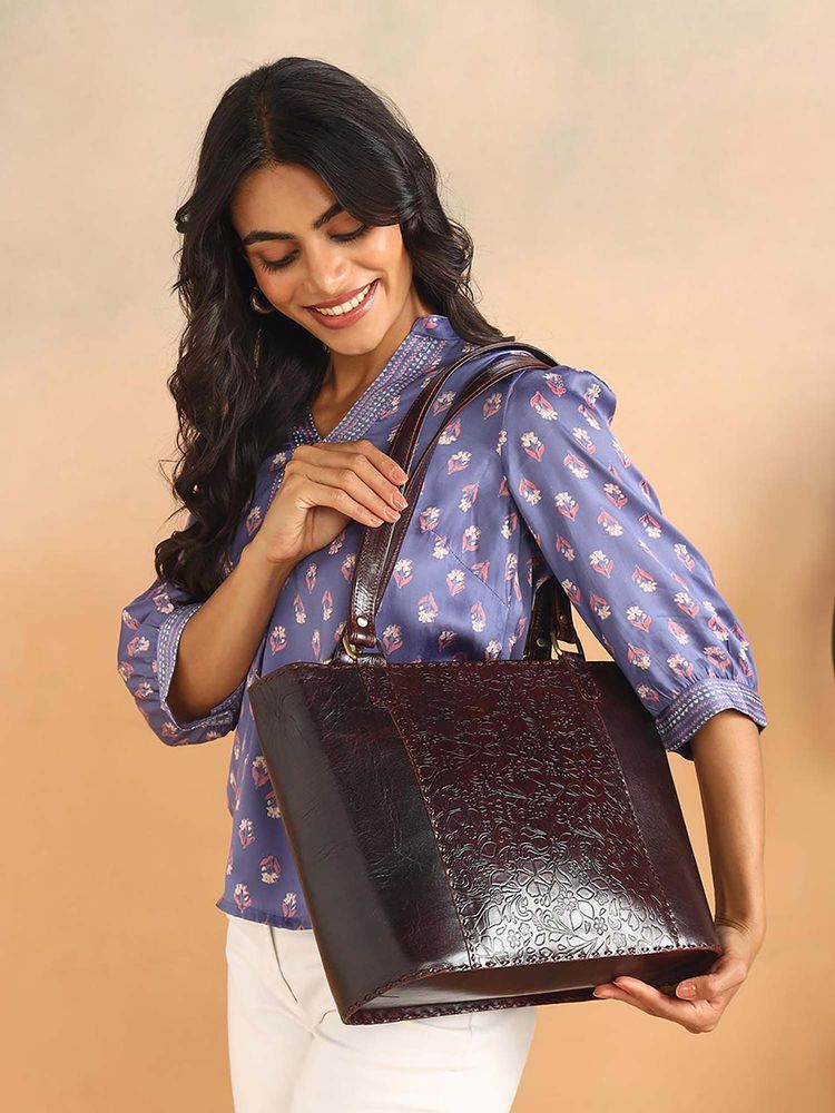 Fabindia Brown Leather Leksha Tote Bag-image-36