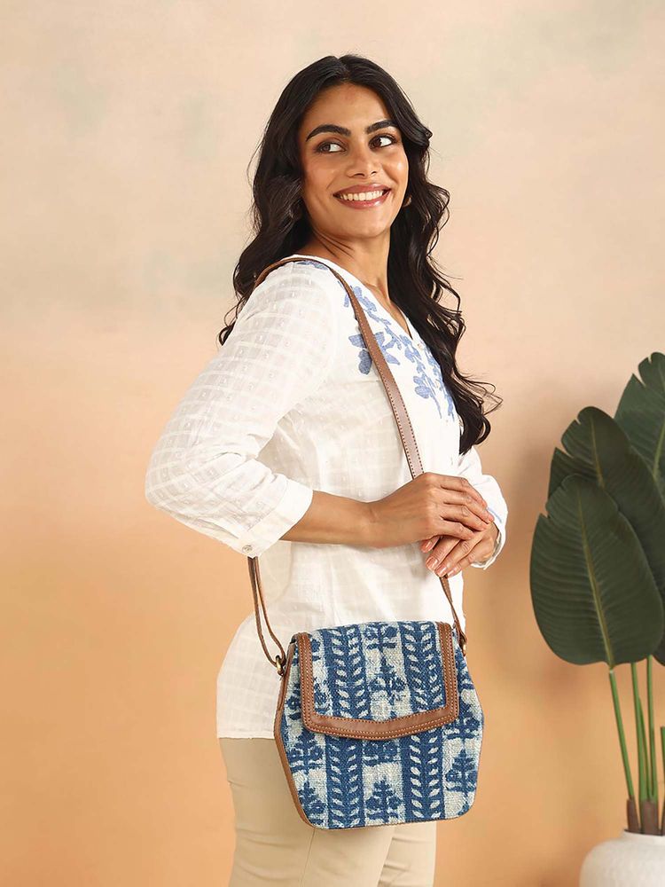 Fabindia Blue Hand Block Printed Sling Bag-image-40