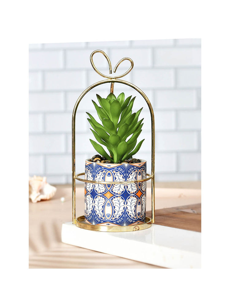 Tayhaa Artificial Plant with Ceramic Planter In A Golden Basket-picture-14