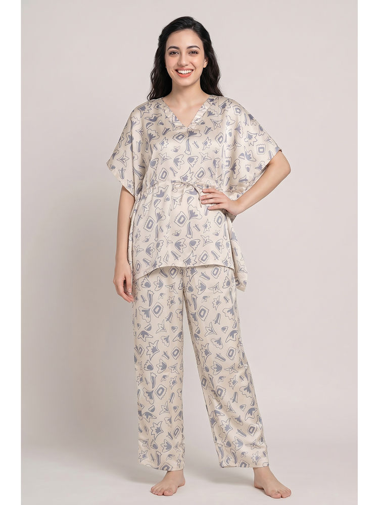 Zivame Parchment Satin Kaftan with Pant-picture-11