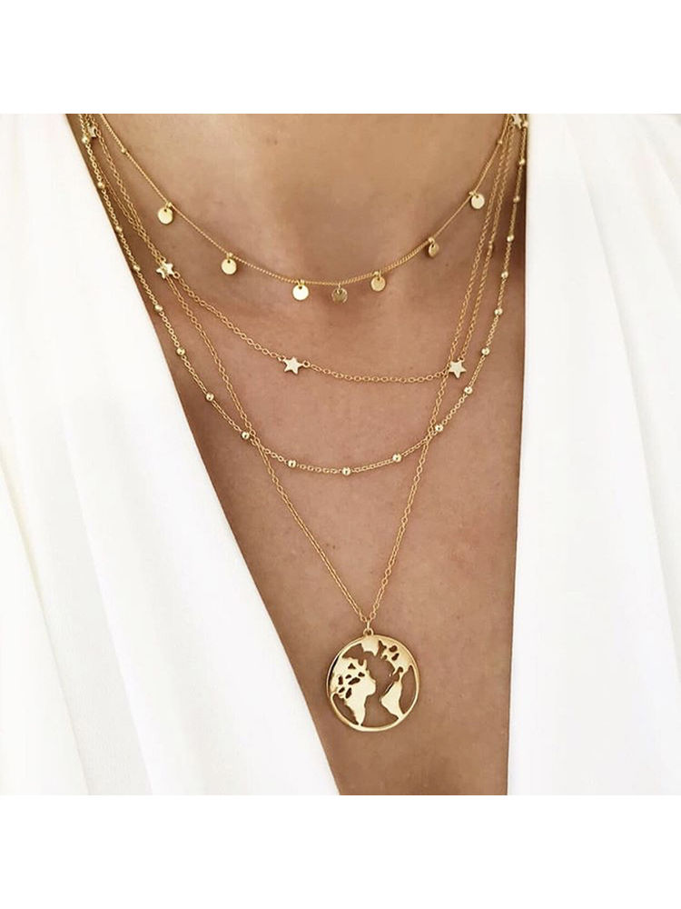 Jewels Galaxy Gold Plated Trending Globe inspired Layered Necklace Set