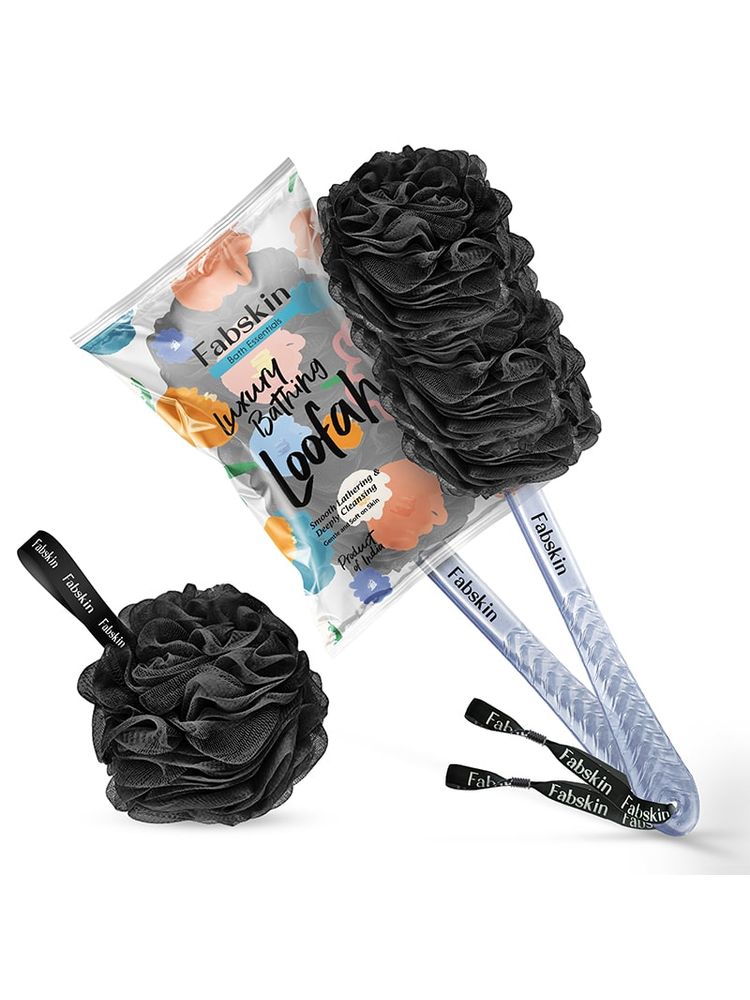 Fabskin Loofah Duo Pack- Bath Brush With Long Handle & Round Loofah- For Men & Women- Black-picture-17