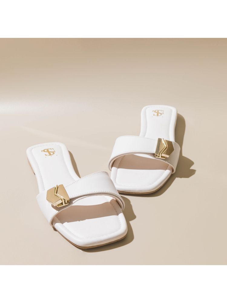 Shoe that fits you Stfy Solid White Sliders