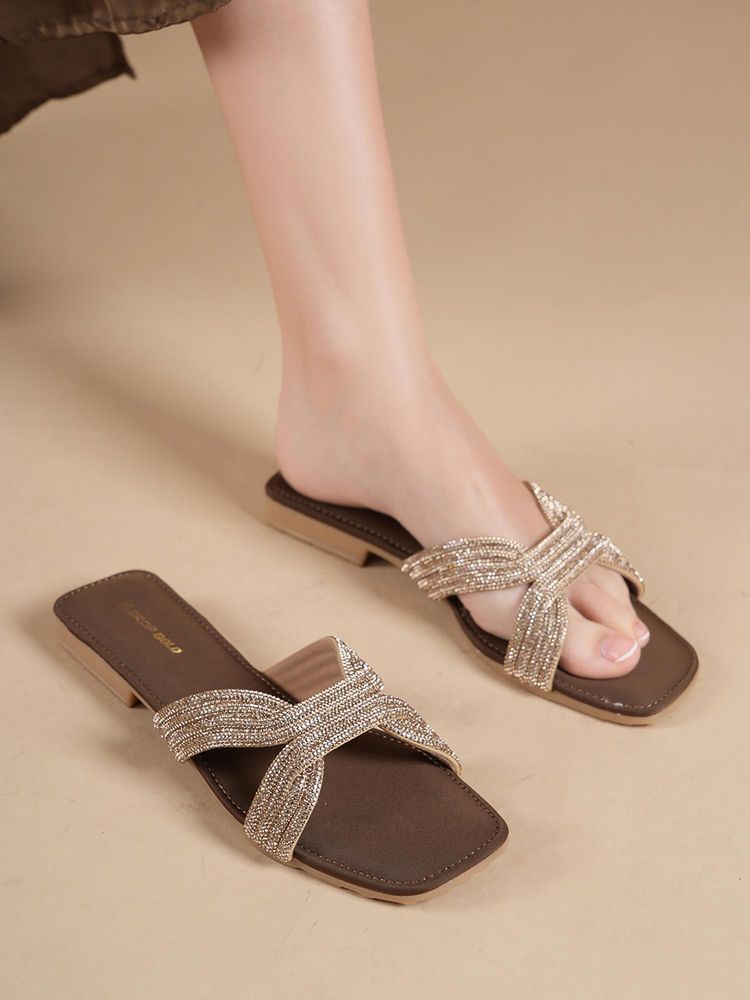 Drop Bold Women Brown Embellished Open Toe Flats-picture-19