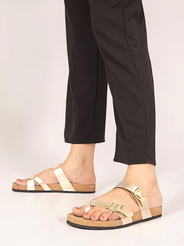 Truffle Collection Women Gold Solid One Toe Flats-picture-17