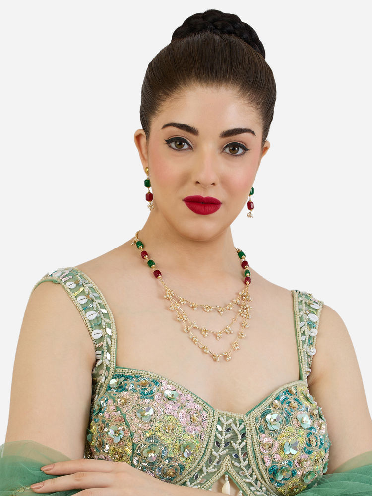 Zaveri Pearls Women Multi-Colour Alloy Necklace with Earring-image-41