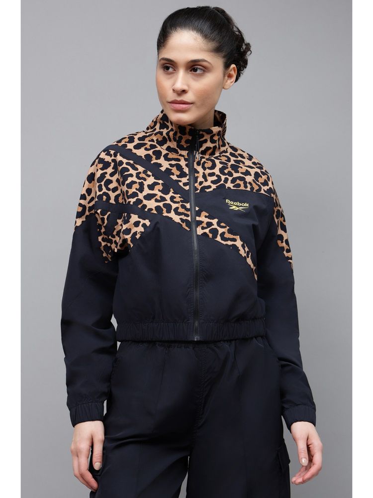Reebok Black Animal Printed High Neck Crop Jacket-picture-13