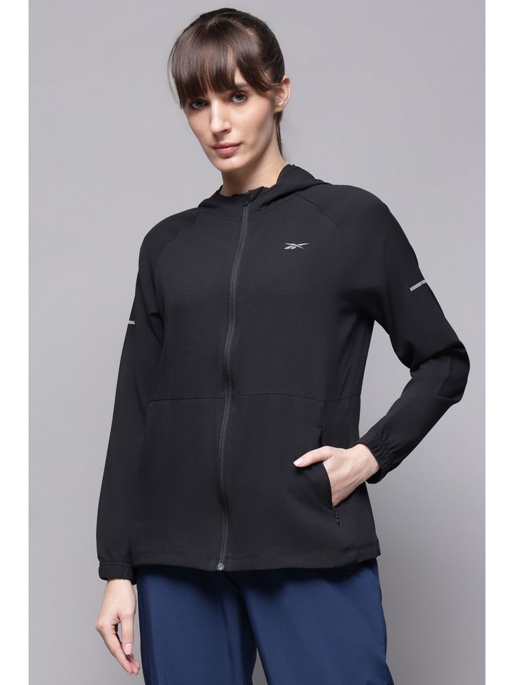 Reebok Black Solid Hooded Sporty Jacket-picture-10