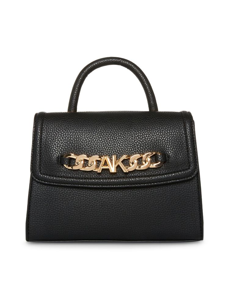 Anne Klein Black Pebble Satchel Bag with Detachable Strap-image-7