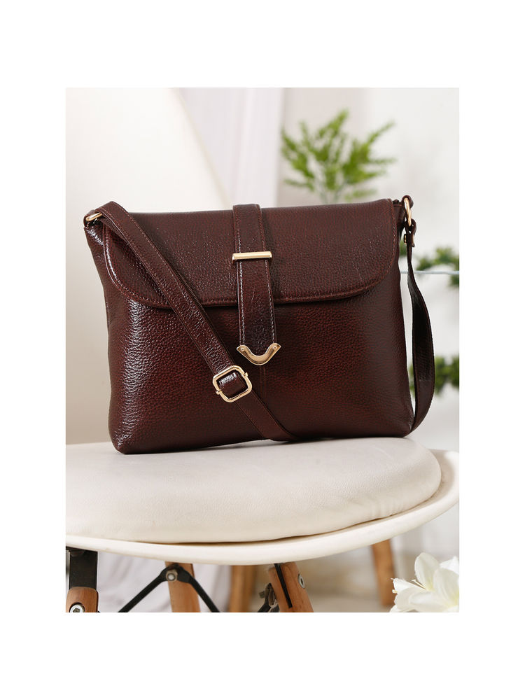 Teakwood Womens Solid Brown Sling Bag-image-9