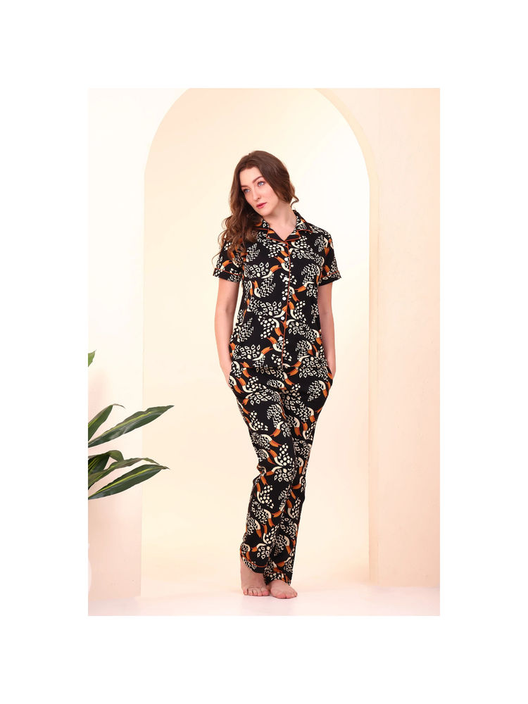 NAP STORY Black Toucan Printed Half Sleeve Shirt & Pyjama (Set of 2)-image-44