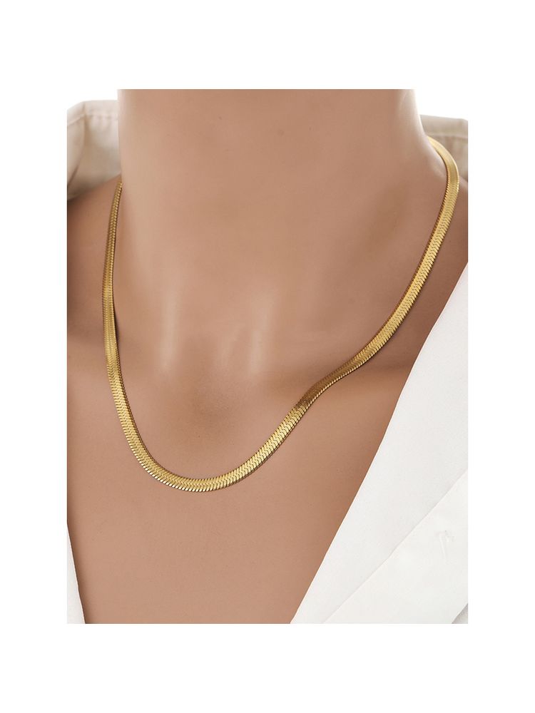 Designs & You Gold Plated Anti Tarnish Stainless Steel Flat Snake Chain Necklace-picture-16