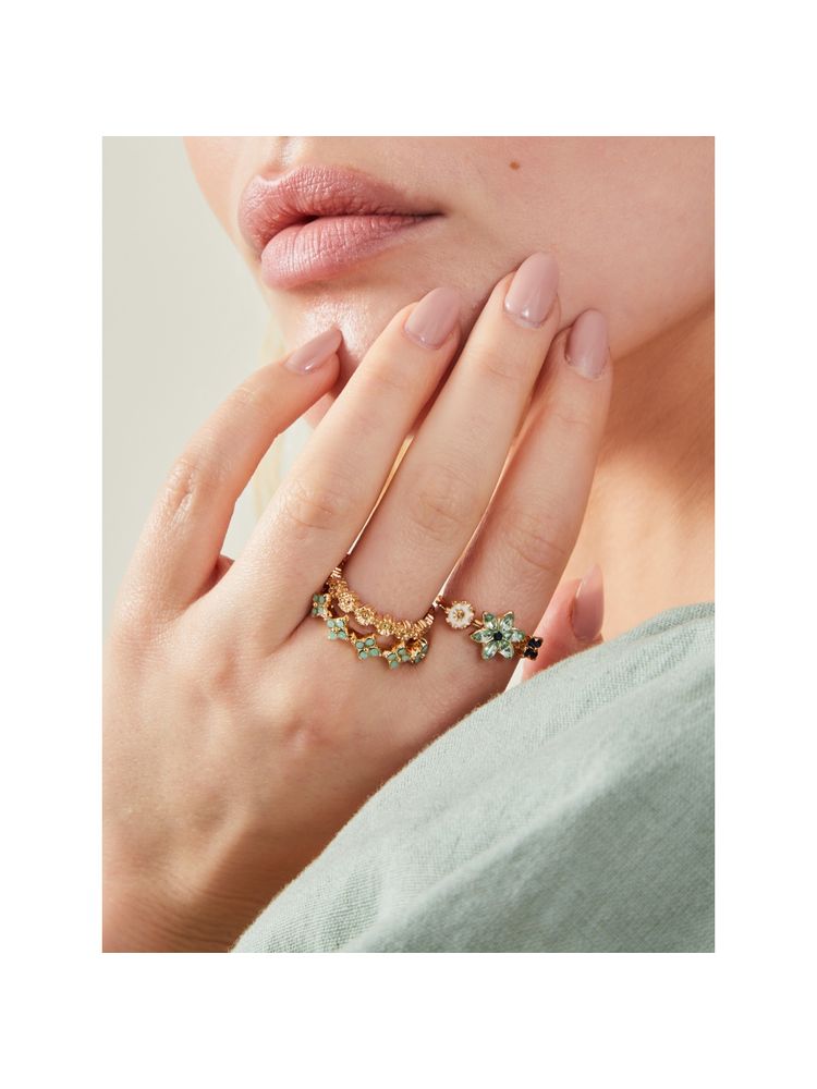 Accessorize London Women Green Sparkle Flower Rings Pack of 3-image-44