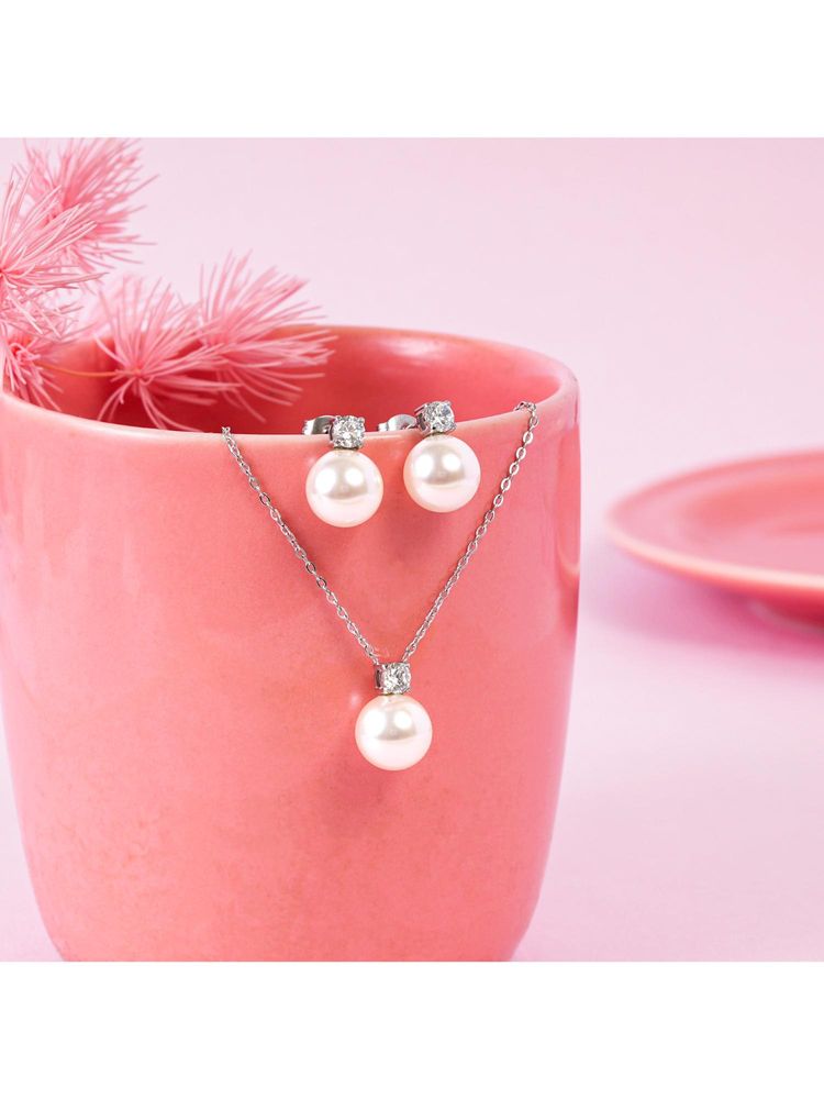 NAITRA Lustrous Bond White Pearl Jewellery Set-image-30