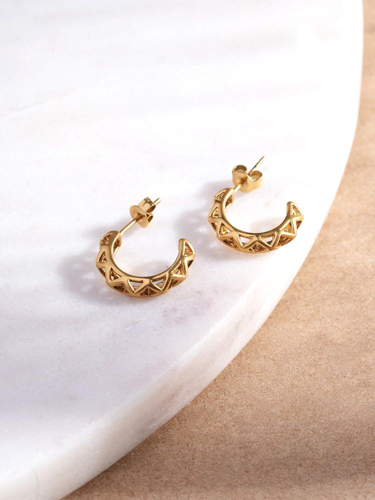 Palmonas Crown Etch Gold Half Hoop Earrings-image-1