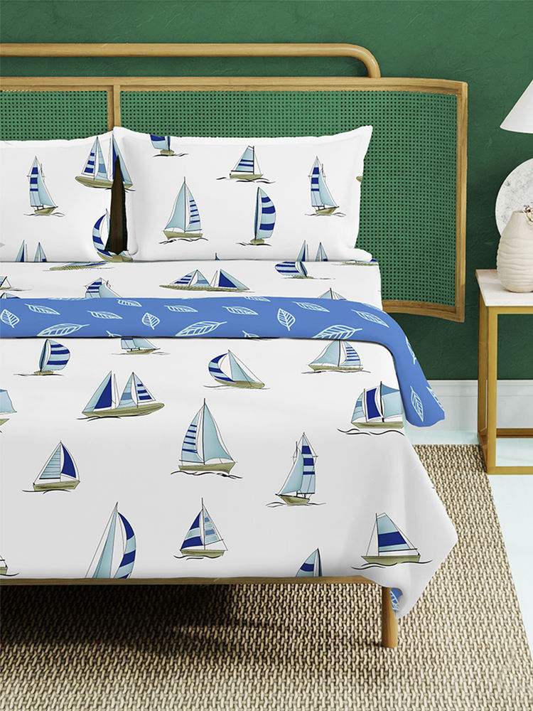 Urban Space Ocean White Cotton Dohar & Bedsheet with 2 Pillow Covers (Queen)-picture-20