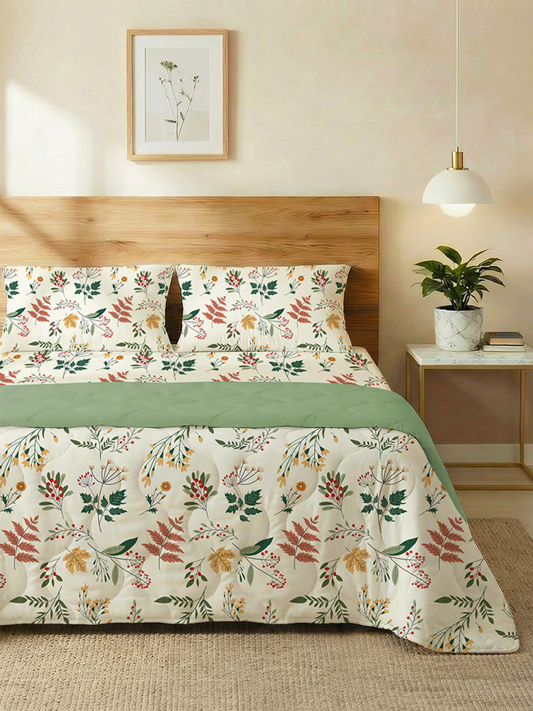 Urban Space White Fall Season Microfiber Dohar & Bedsheet with 2 Pillow Covers (Queen)-image-22