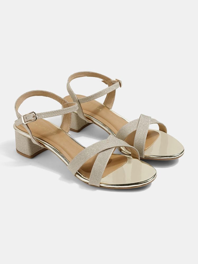 Lemon & Pepper Women Gold Block Heels-image-14