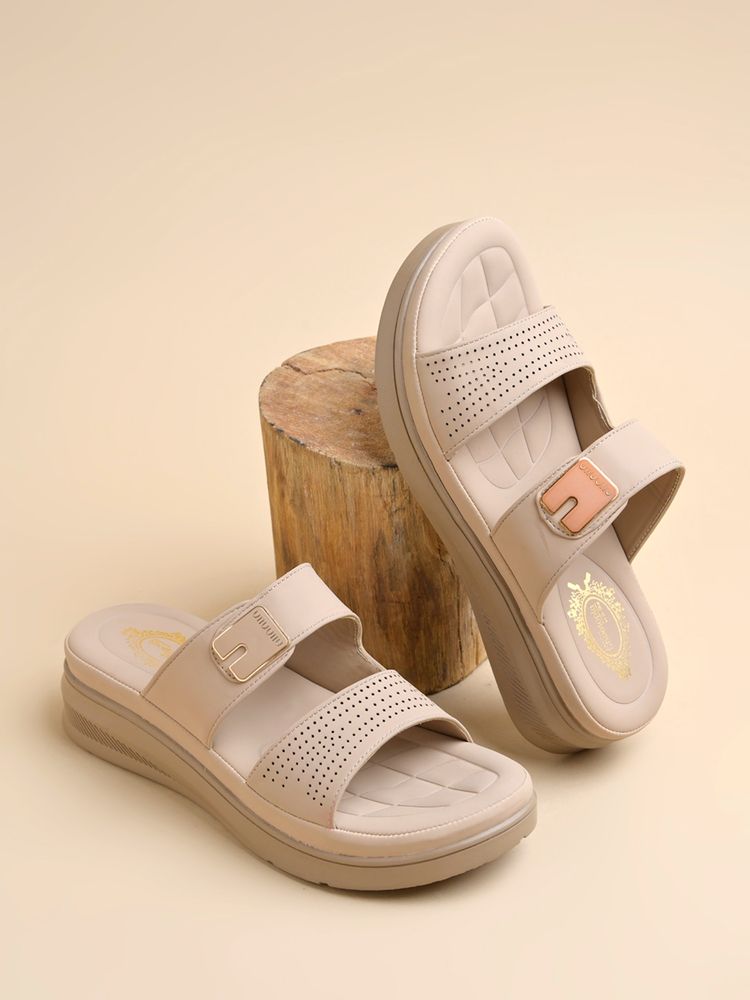 Shoetopia Women Comfortable Beige Platform Heels-image-31