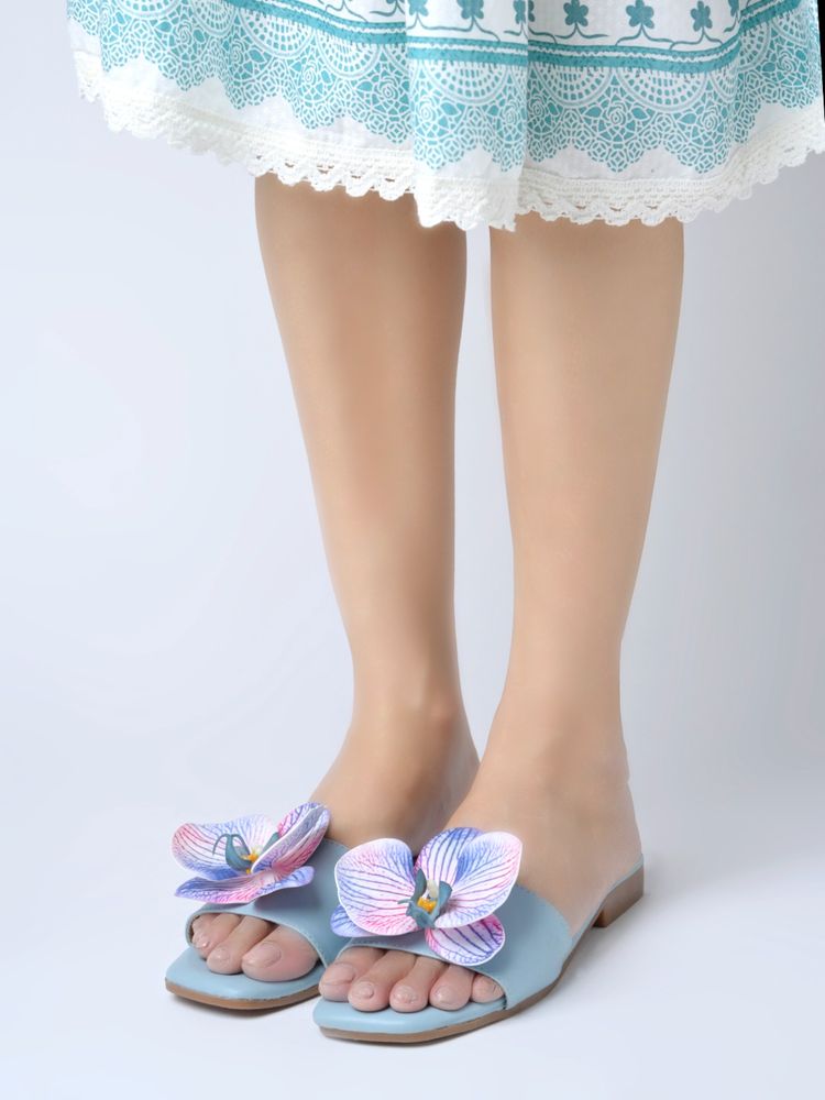 Shoetopia Women Floral Accent Flats - Serene Sky Blue-image-1