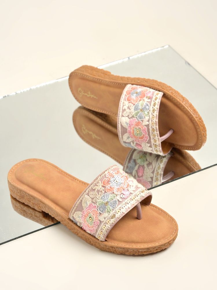 Shoetopia Women Floral Sequin Embroidered Flats - Multi-Color-image-9