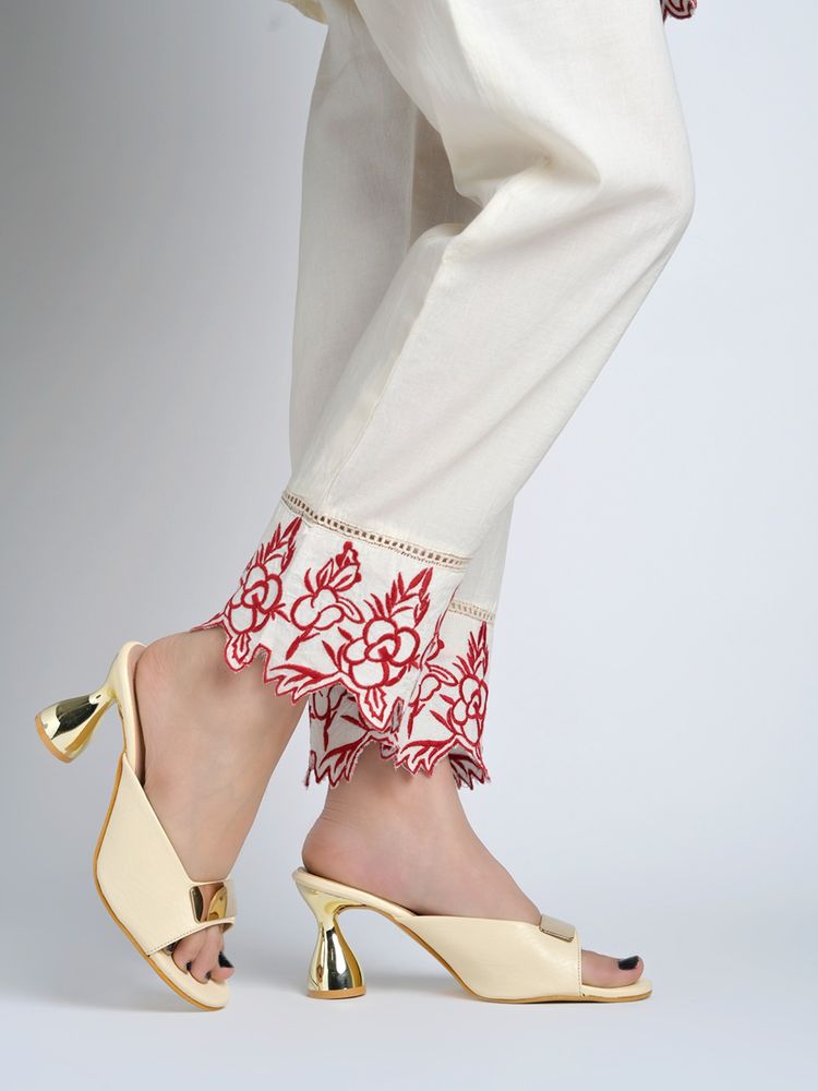 Shoetopia Women Cream Sculpted Spool Heels-image-44