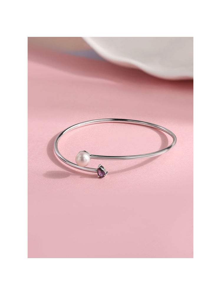 ornate jewels 925 Silver Pear Purple Amethyst Toi Et Moi Flexible Bangle For Women & Girls-picture-13