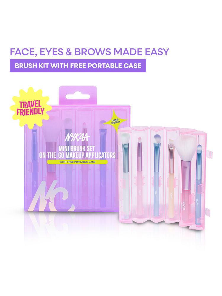 Nykaa Tools Travel Brush Set With Free Portable Case For Flawless Face & Eye Makeup - 6 Pcs Set
