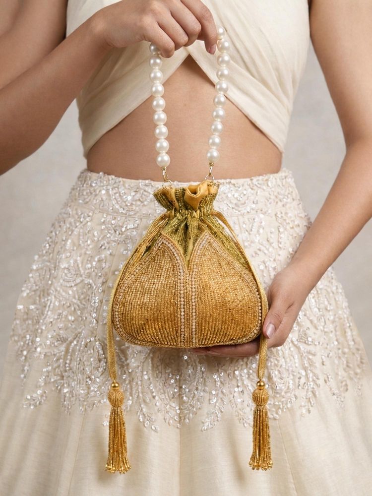 ARTKLIM Royal Golden Pearl Potli with Detachable Strap-picture-4