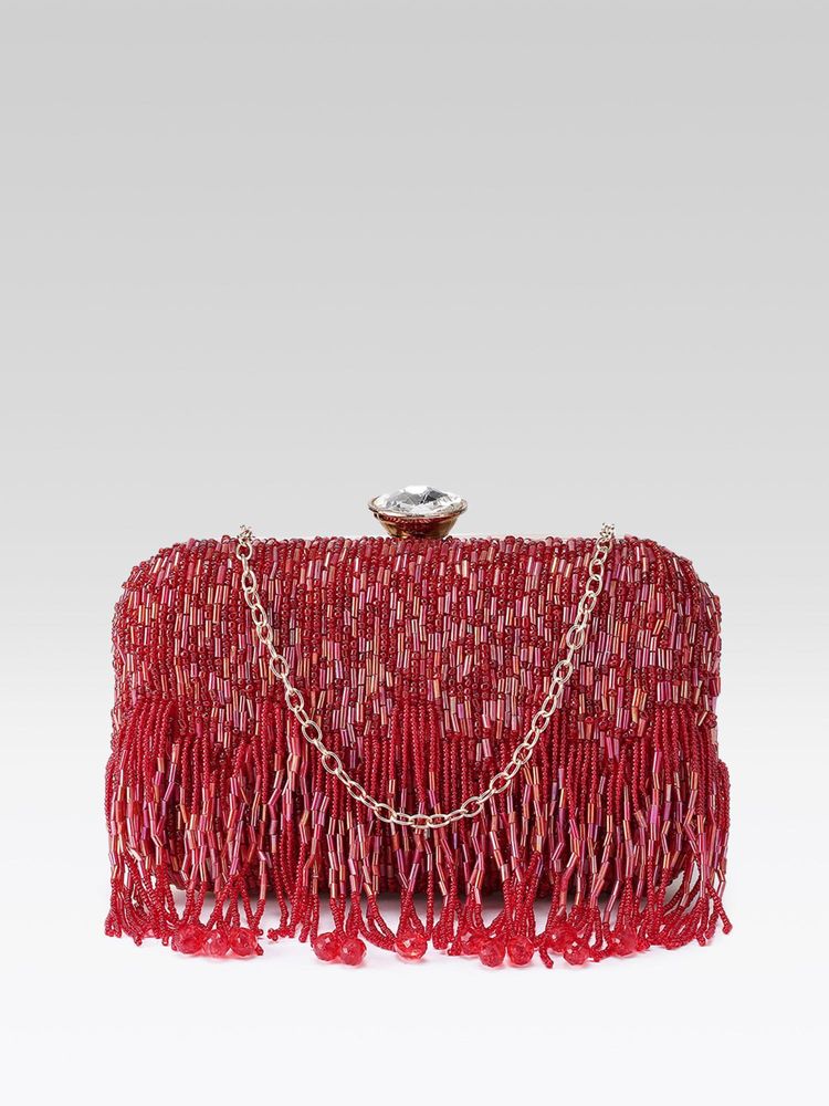 Fabbhue Women Red Velvet Embellished Clutch-picture-21