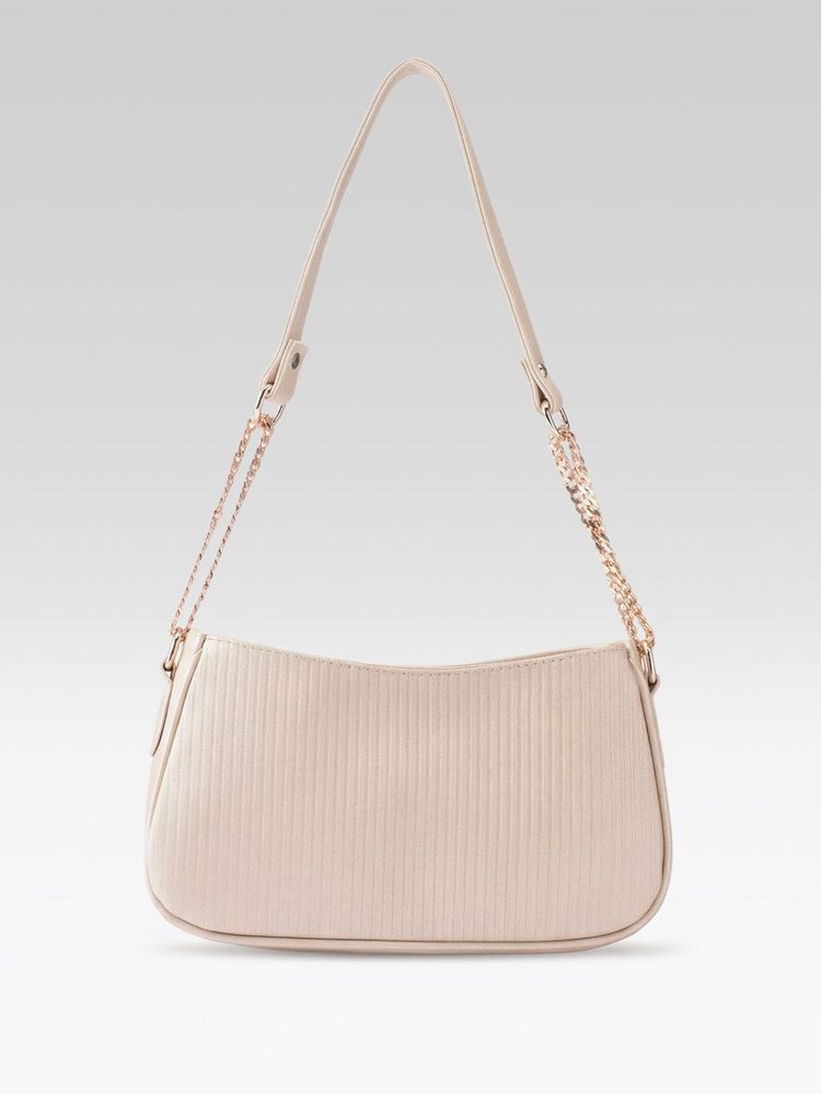 Fabbhue Women Gold Synthetic Leather Stripes Handbag-image-10