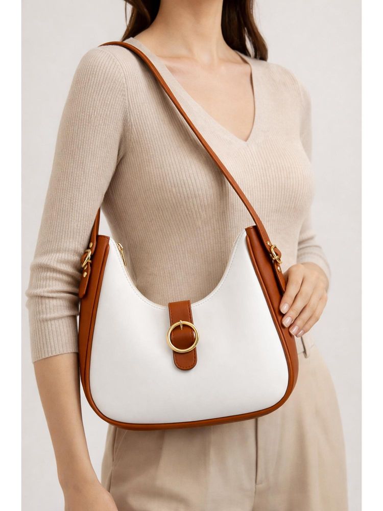 Fabbhue Women White Synthetic Leather Solid Handbag-image-11