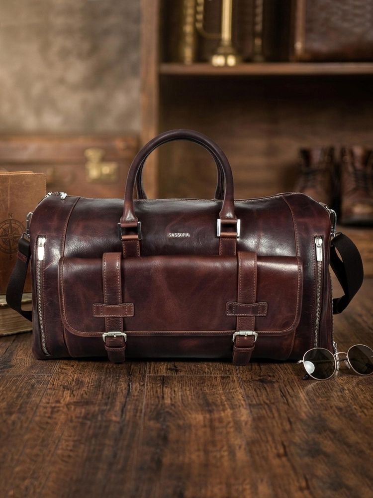 Sassora Genuine Leather Weekender with Shoe Compartment Duffle Bag for Men and Women-picture-20