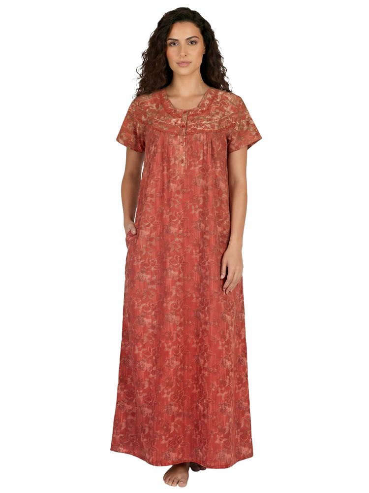 Juliet Women Printed Rust Square Neck Half Sleeves Nightdress-picture-39