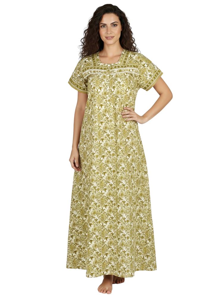 Juliet Women Floral Light Green Square Neck Half Sleeves Nightdress-picture-30