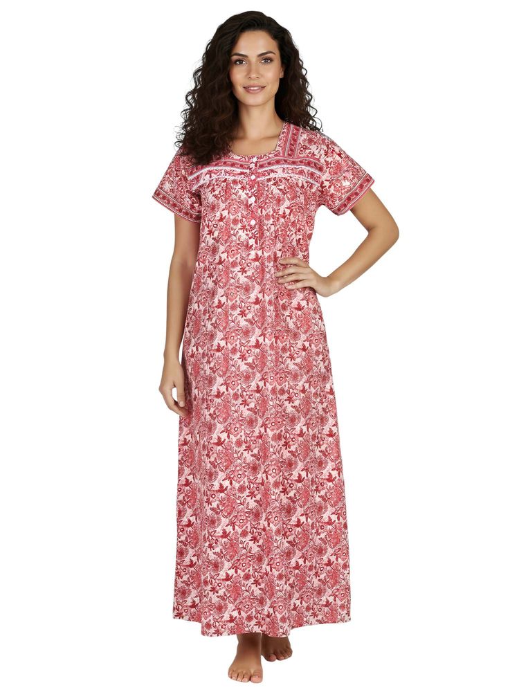 Juliet Women Floral Pink Square Neck Half Sleeves Nightdress-picture-37